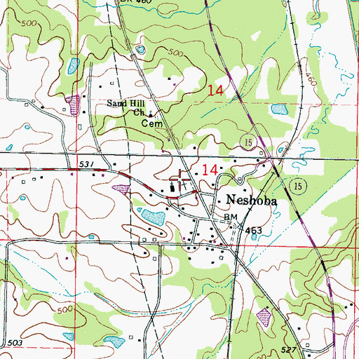 Topographic Map of Neshoba Cemetery, MS
