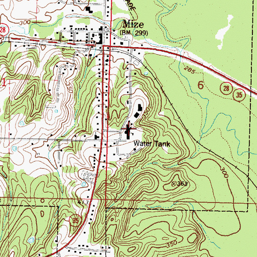 Topographic Map of Mize Attendance Center, MS
