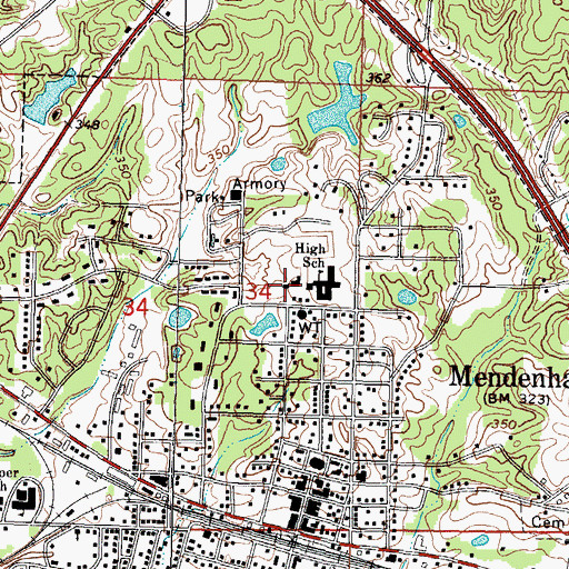 Topographic Map of Mendenhall Elementary School, MS