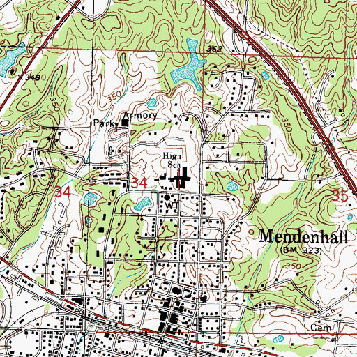 Topographic Map of Mendenhall High School, MS