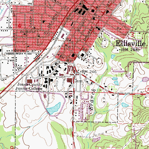 Topographic Map of Ellisville Cemetery, MS