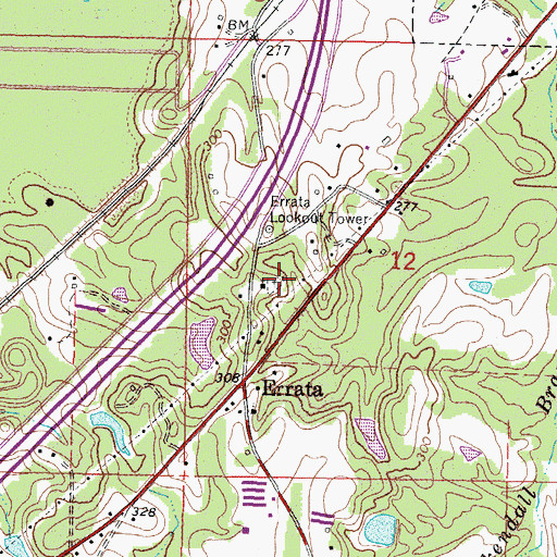 Topographic Map of Erratta Cemetery, MS