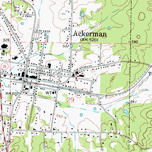 Topographic Map of Ackerman Attendance Center, MS