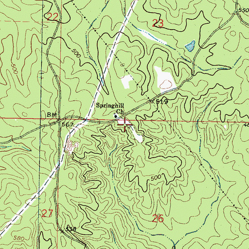 Topographic Map of Spring Hill Cemetery, MS