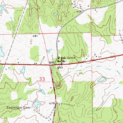 Topographic Map of Oak Grove Cemetery, MS