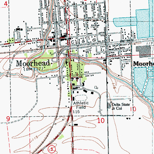 Topographic Map of East Moorhead Elementary School, MS