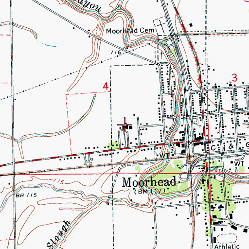 Topographic Map of Moorhead Elementary School, MS