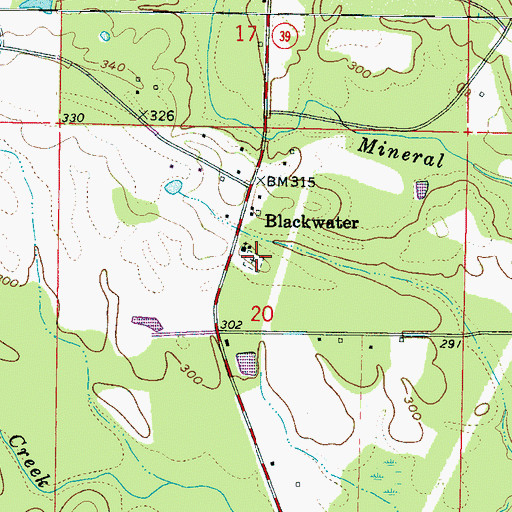 Topographic Map of Blackwater Cemetery, MS