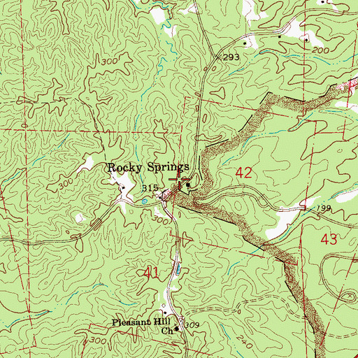 Topographic Map of Rocky Springs Methodist Church, MS