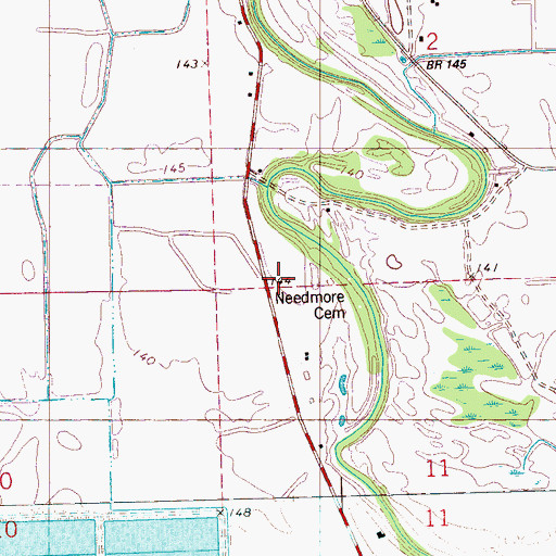 Topographic Map of Needmore (historical), MS