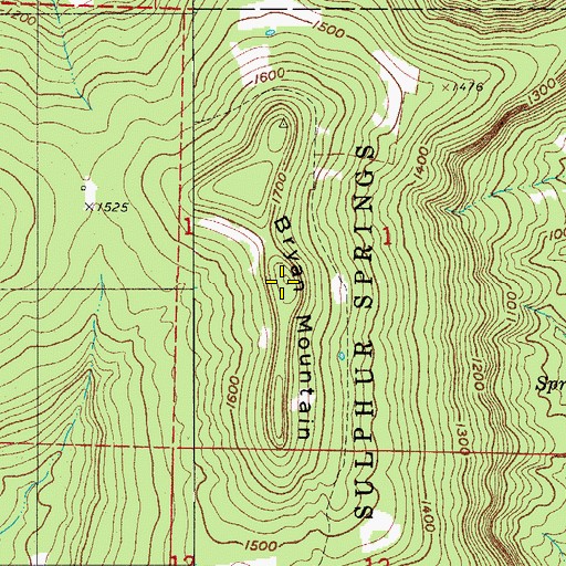 Topographic Map of Bryan Mountain, AR