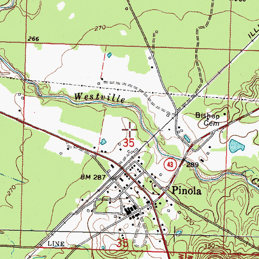 Topographic Map of Pinola Attendance Center (historical), MS