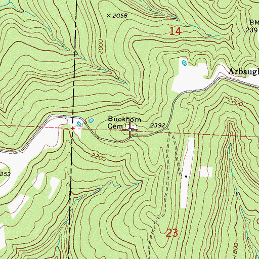 Topographic Map of Buckhorn Cemetery, AR