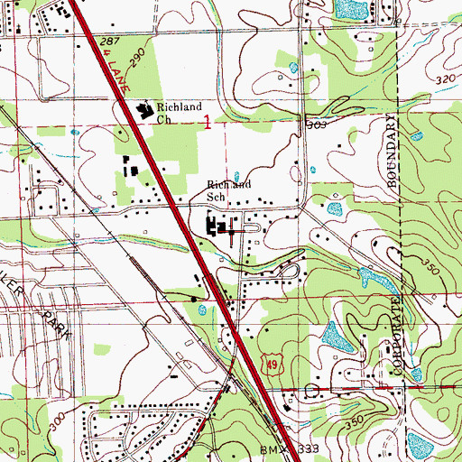 Topographic Map of Richland Methodist Church, MS