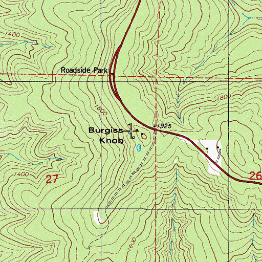 Topographic Map of Burgiss Knob, AR