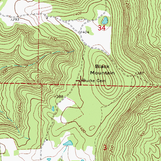 Topographic Map of Burke Cemetery, AR