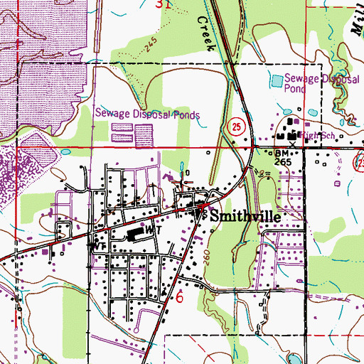 Topographic Map of Smithville Methodist Church, MS