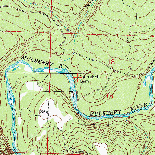 Topographic Map of Campbell Cemetery, AR