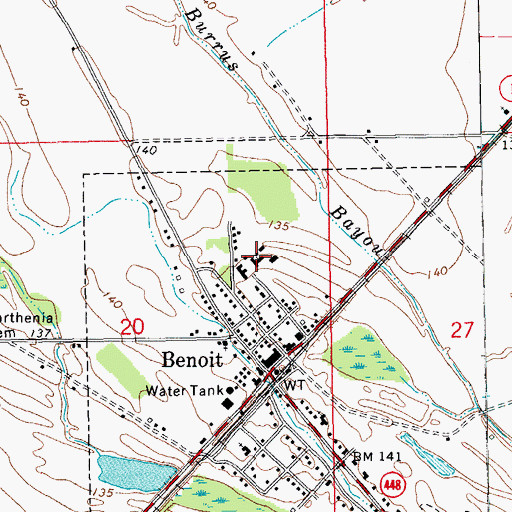 Topographic Map of Benoit High School, MS