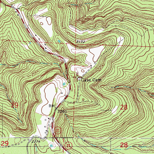 Topographic Map of Case Cemetery, AR