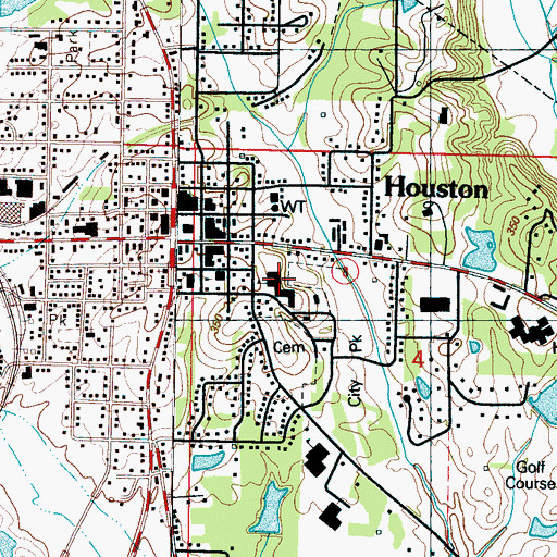 Topographic Map of Houston Elementary School, MS