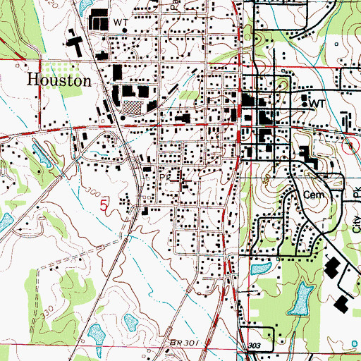 Topographic Map of Houston Second Missionary Baptist Church, MS
