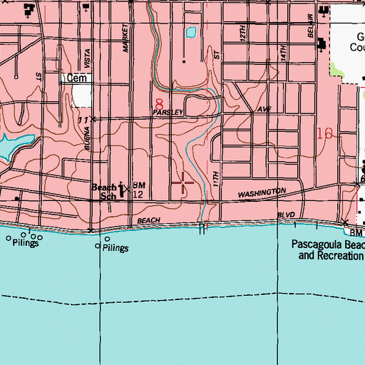 Topographic Map of East Pascagoula, MS