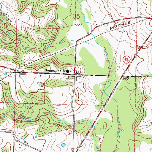 Topographic Map of Ebenezer, MS