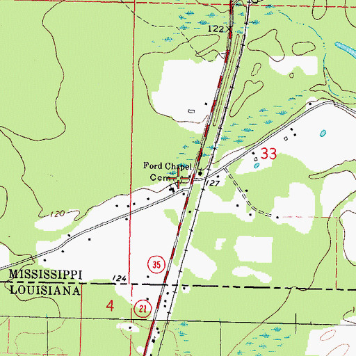 Topographic Map of Ford Chapel Cemetery, MS