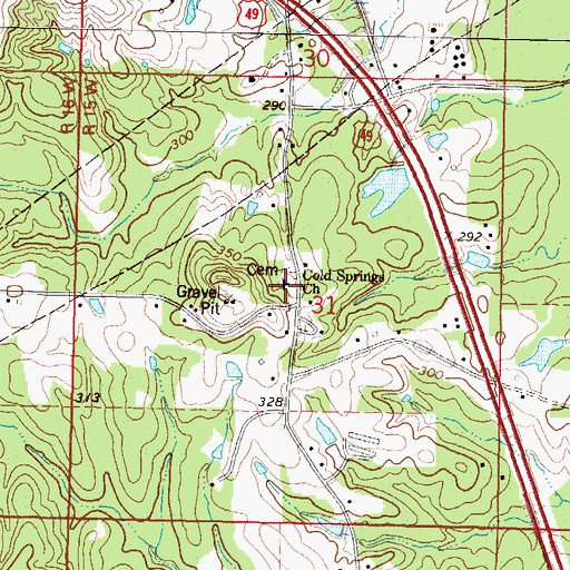 Topographic Map of Cold Springs School (historical), MS