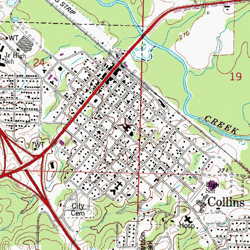 Topographic Map of Collins Elementary School, MS