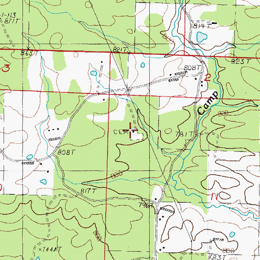 Topographic Map of Cedar Hill Cemetery, AR