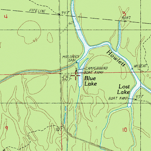 Topographic Map of Blue Lake Recreation Area, MS