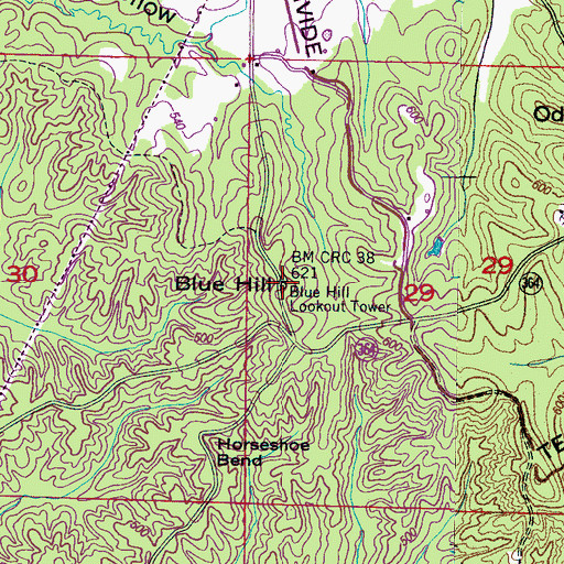 Topographic Map of Blue Hill Lookout Tower, MS