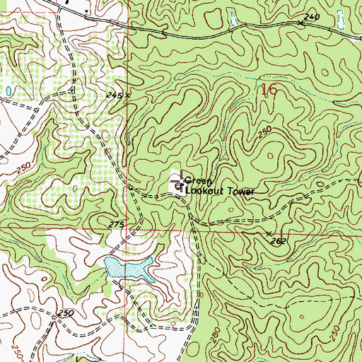 Topographic Map of Green Lookout Tower, MS