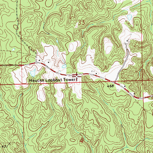 Topographic Map of Heucks Lookout Tower, MS