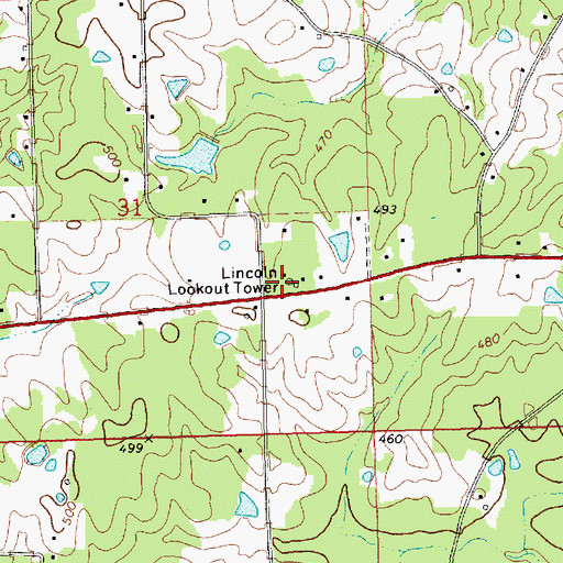 Topographic Map of Lincoln Lookout Tower, MS