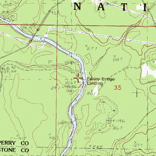 Topographic Map of Fairley Bridge Landing Recreation Area, MS