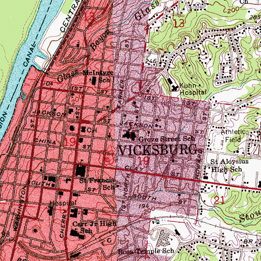 Topographic Map of Grove Street Elementary School, MS