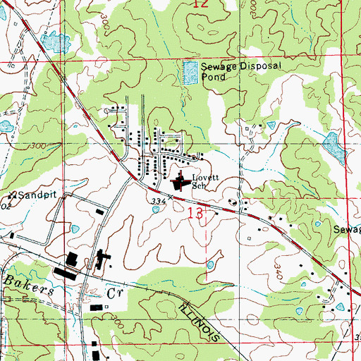 Topographic Map of Lovett Elementary School, MS