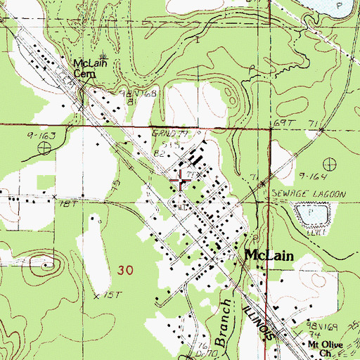 Topographic Map of First Baptist Church of McLain, MS