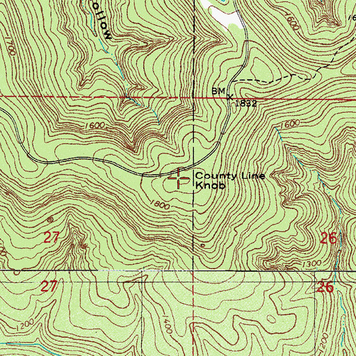 Topographic Map of County Line Knob, AR