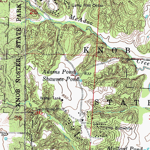 Topographic Map of Adams Pond, MO