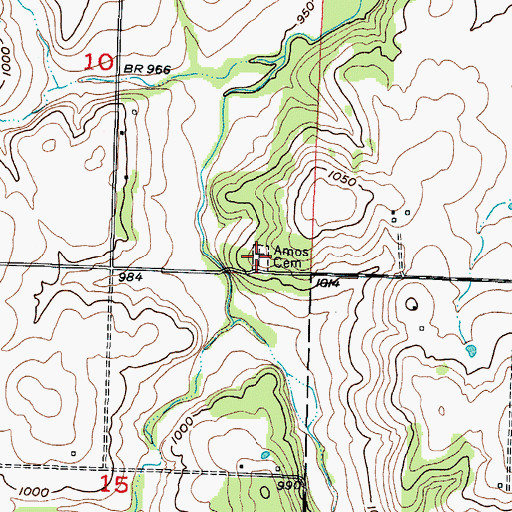 Topographic Map of Amos Cemetery, MO