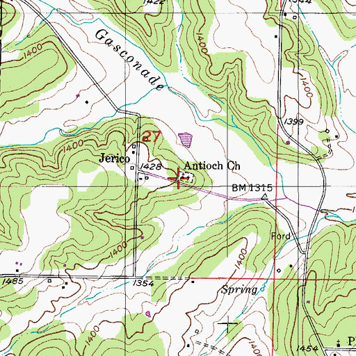 Topographic Map of Antioch Church, MO