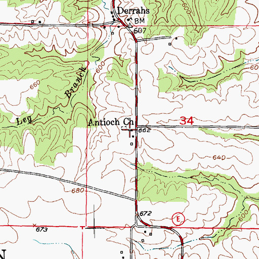 Topographic Map of Antioch Church, MO