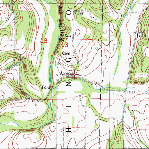 Topographic Map of Arno, MO