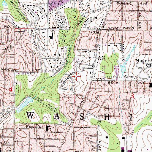Topographic Map of Ashland Cemetery, MO