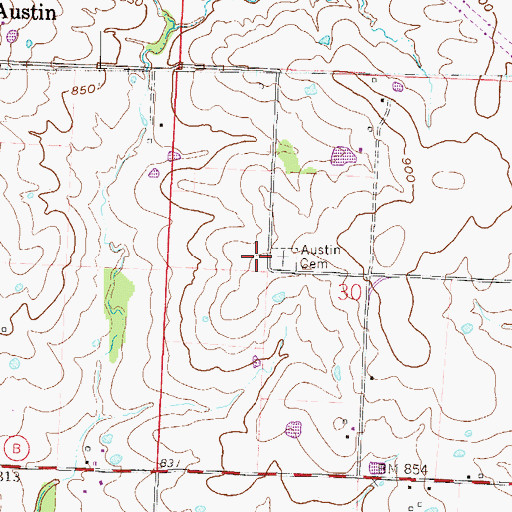 Topographic Map of Austin Cemetery, MO