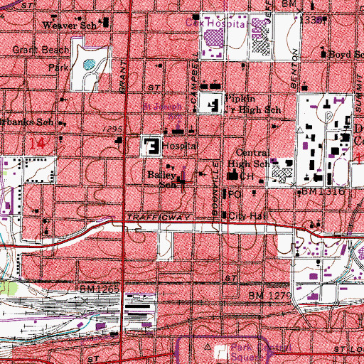 Topographic Map of Bailey School, MO